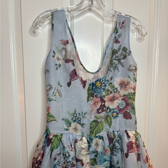 EUC ZIMMERMANN Matchmaker Dress in light blue floral size 1 linen and silk - Picture 6 of 9